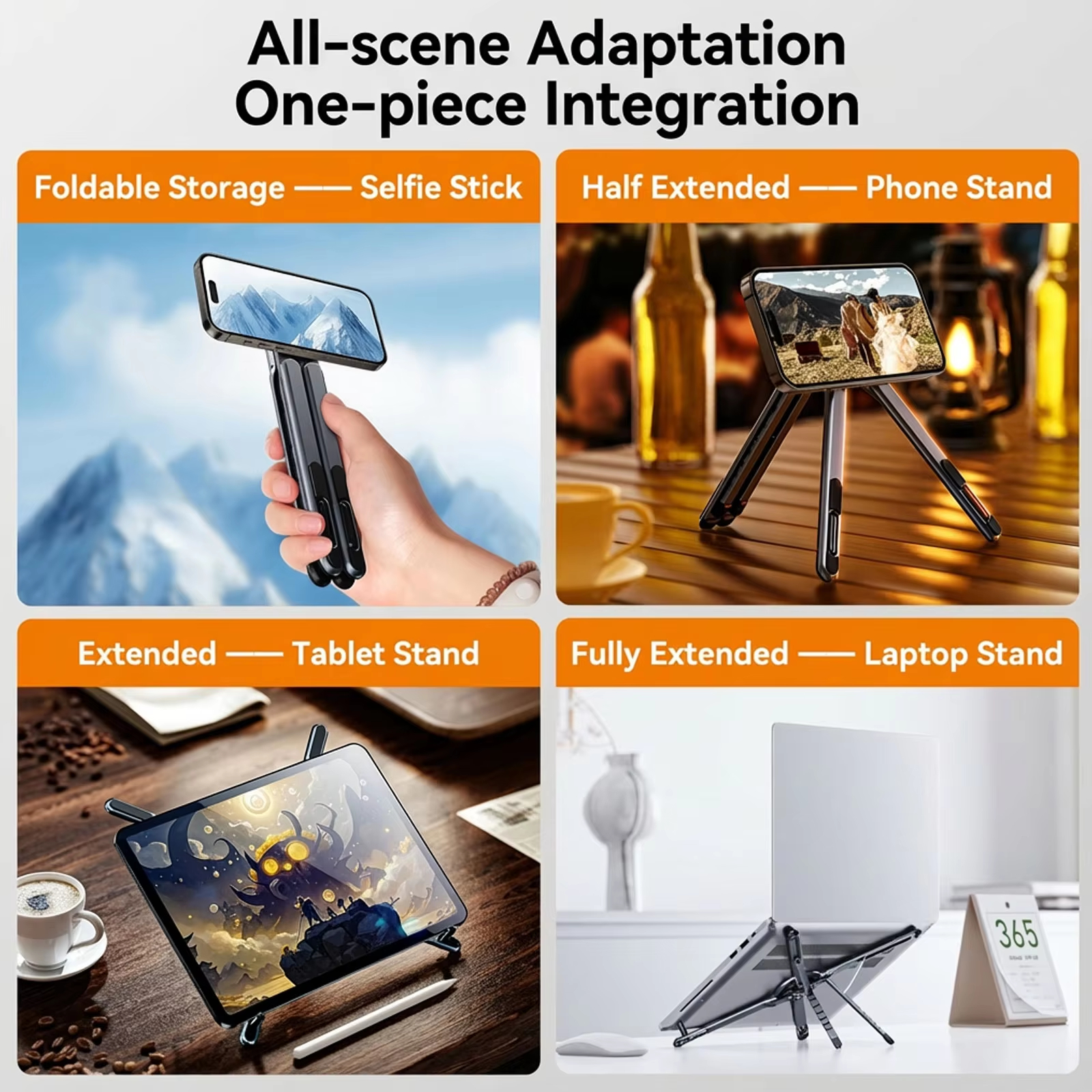 4in1 Portable Magnetic Phone Stand Aluminum Selfie Stick Tripod for Smartphones Foldable Desktop Holder for phone Tablet Laptop