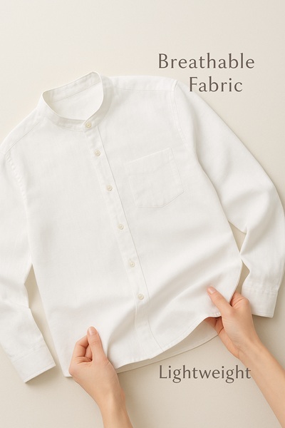 Men's  Mandarin Collar Premium Line White Cotton Linen Shirt Half Sleeves (Pack Of 4)