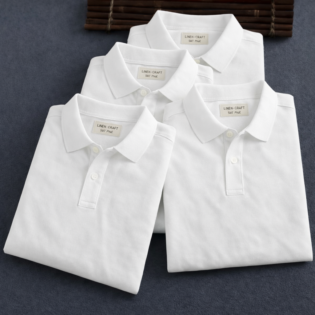 Men's Premium Line White Cotton Polo T-Shirts (Pack Of 4)