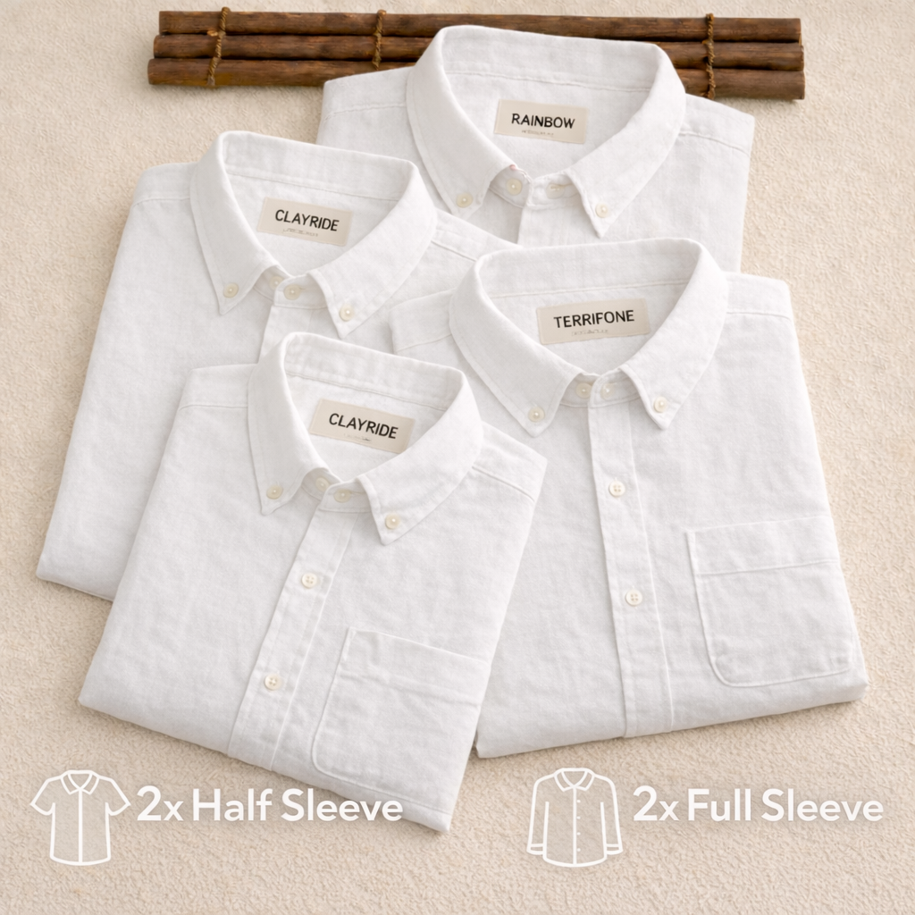 Premium Cotton Linen White Shirts (Pack Of 4)