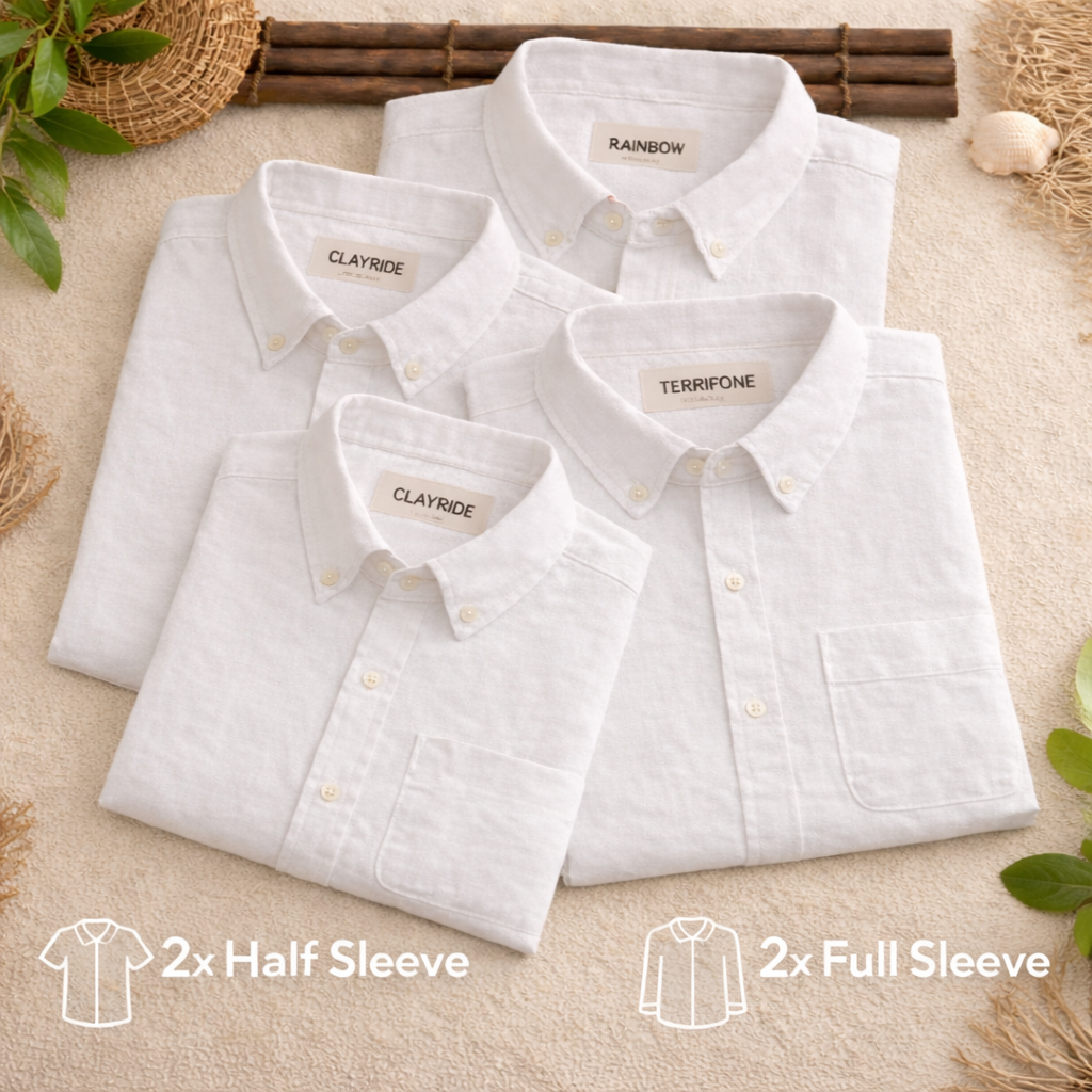 Premium Cotton Linen White Shirts (Pack Of 4)
