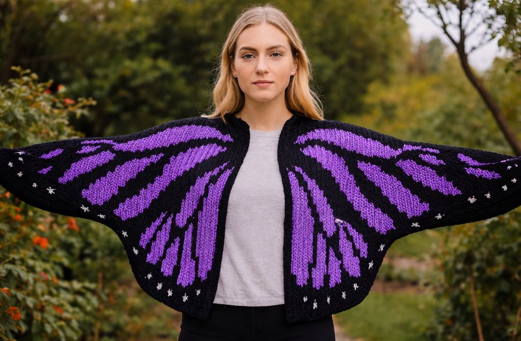 Butterfly Purple Wings Knit Cardigan
