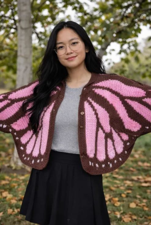 Butterfly Pink Wings Knit Cardigan