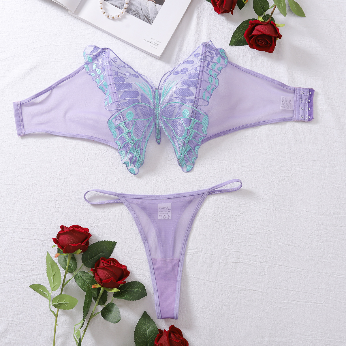 Light Purple Butterfly Embroidered Two-Piece Set