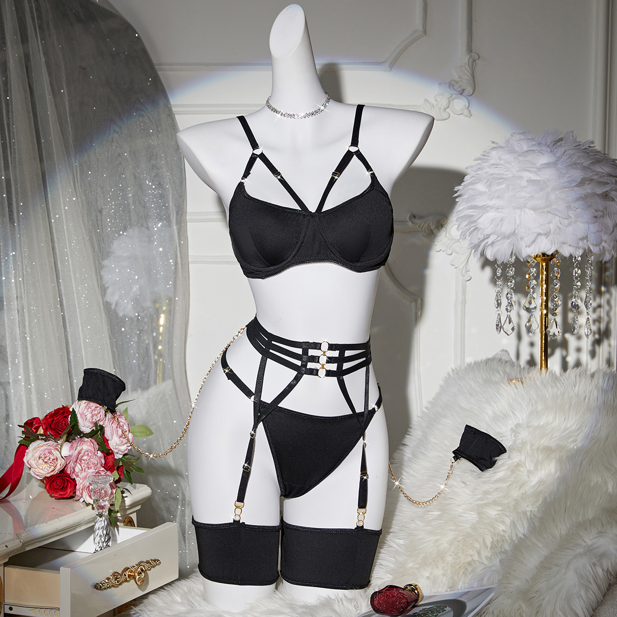 Hollow chain sexy lingerie set for women
