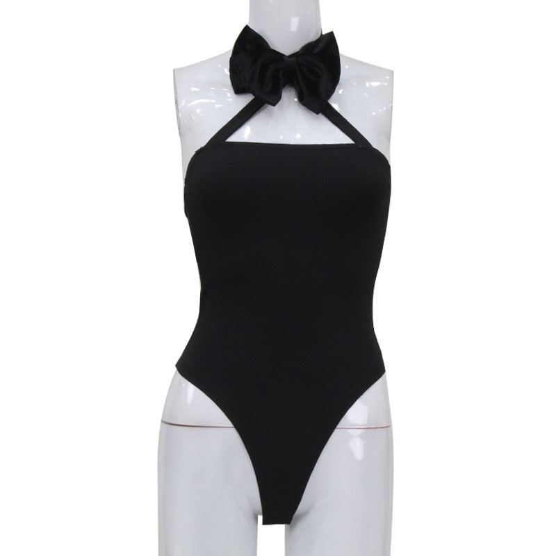 Hanging neck bow backless sexy jumpsuit