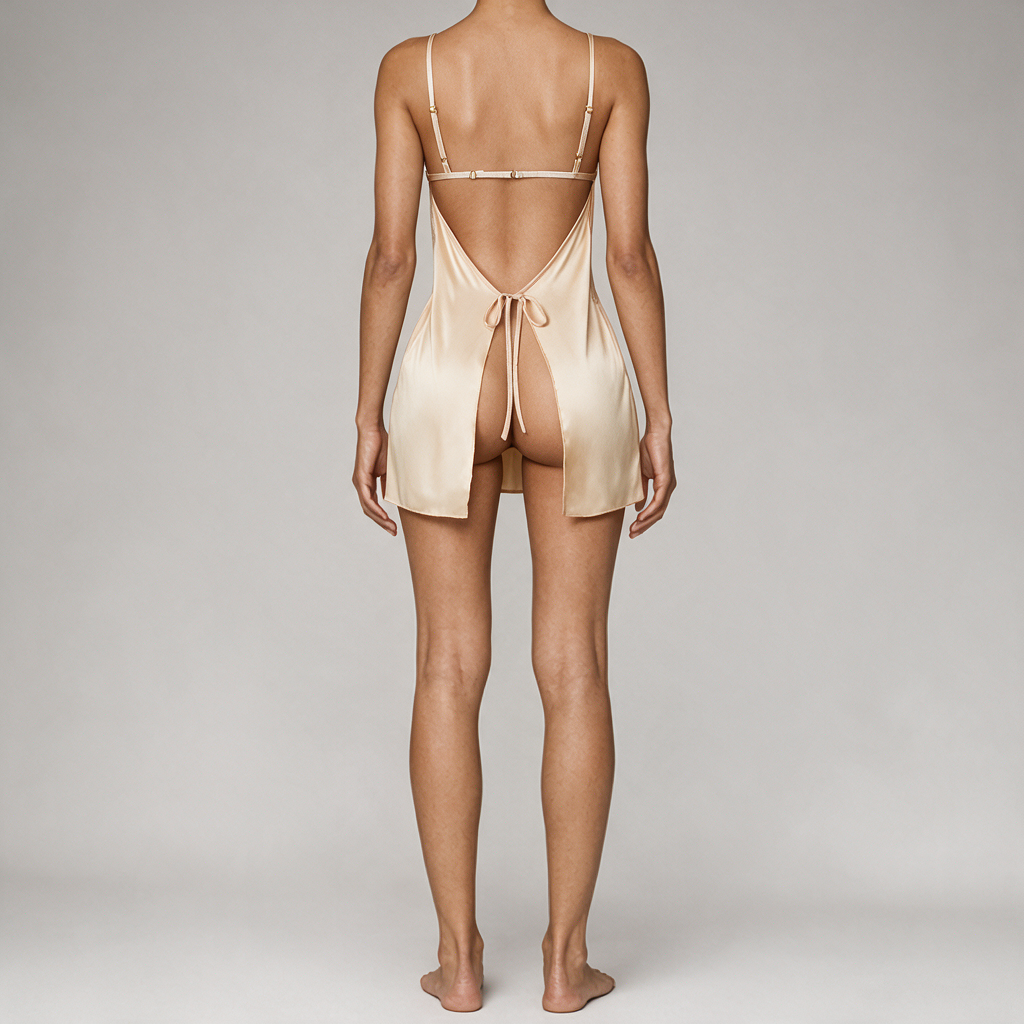 Khaki Ice Silk Lace Trim Chemise