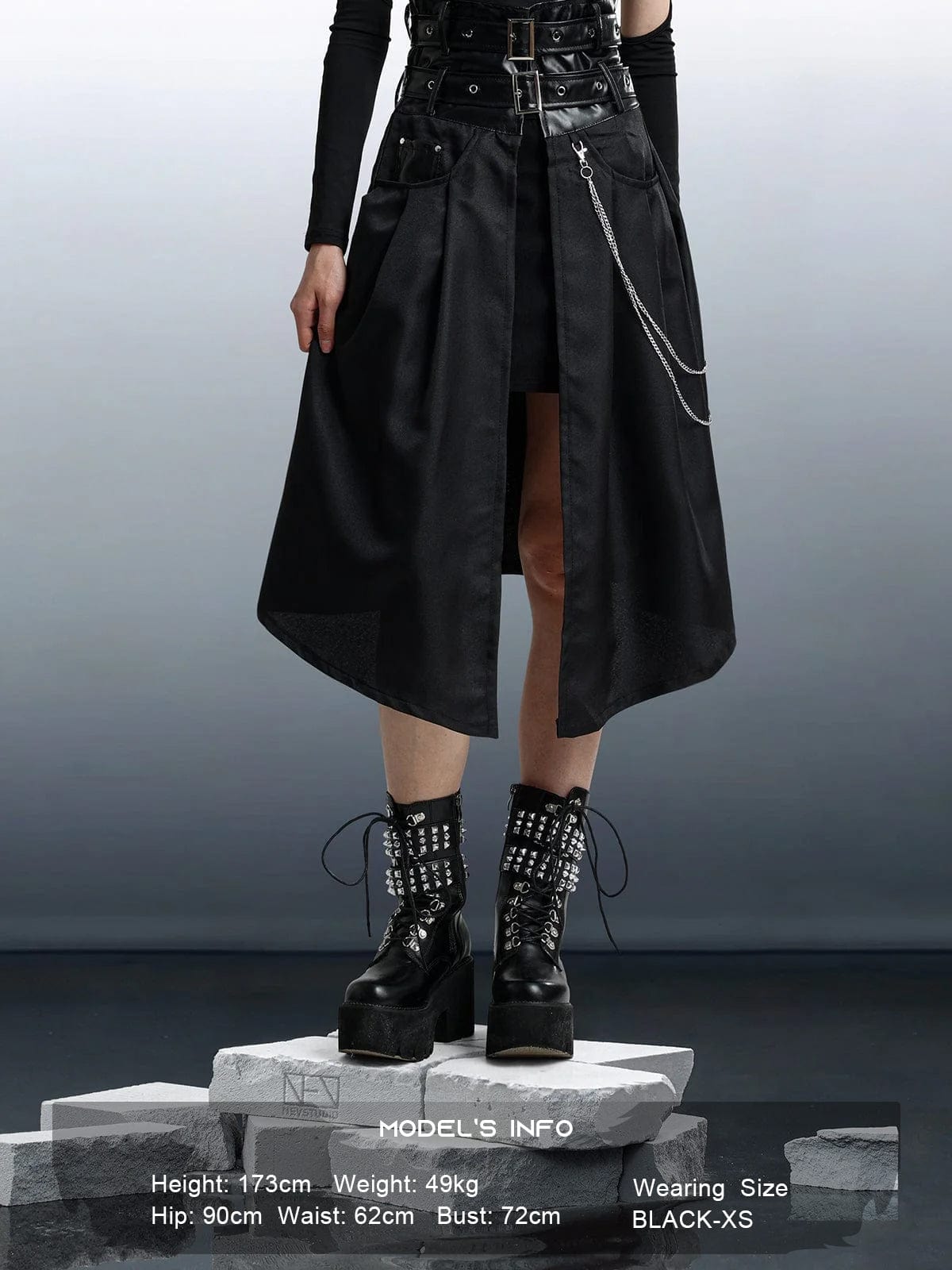 NEV Asymmetric Strappy Chain Pleated Skirt