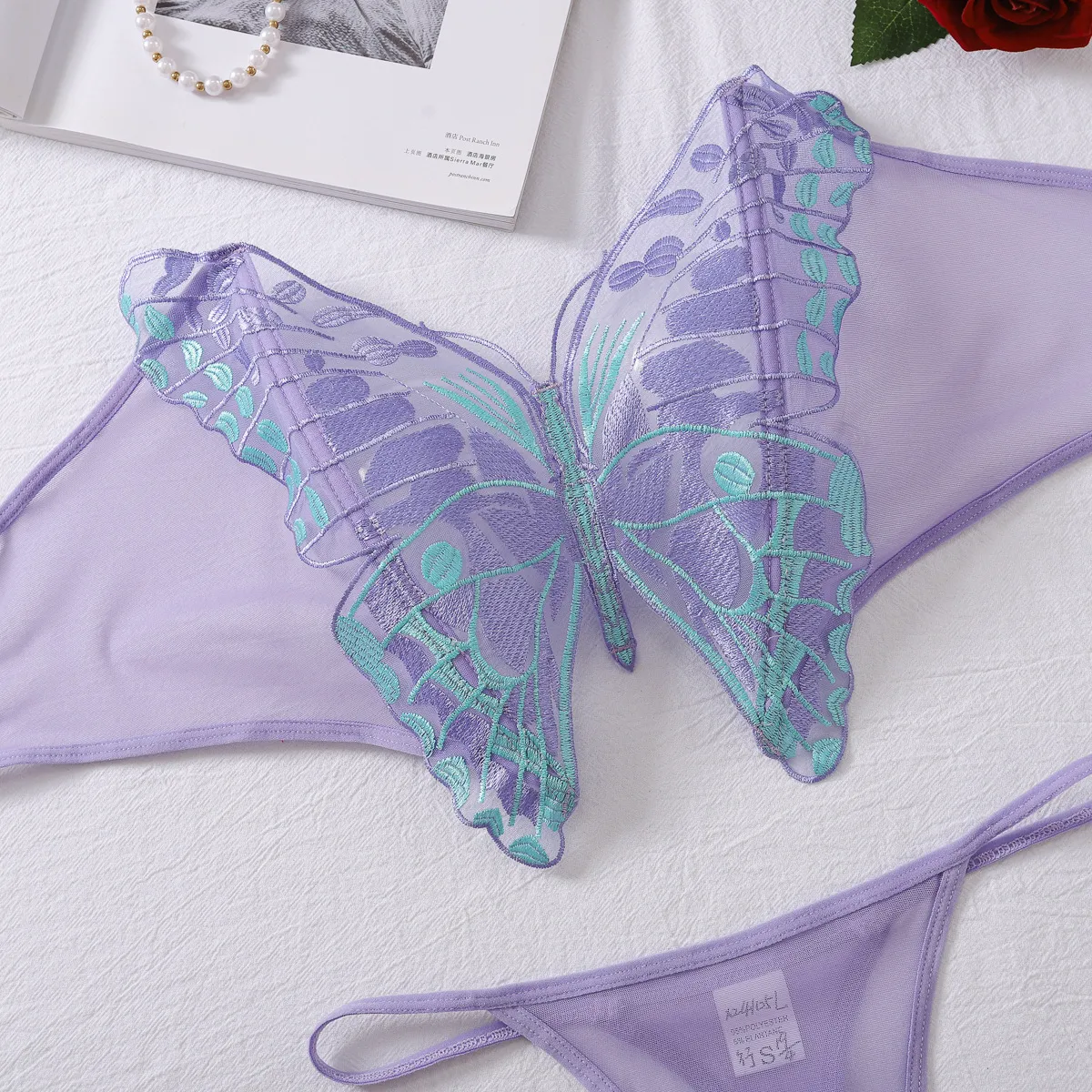 Light Purple Butterfly Embroidered Two-Piece Set