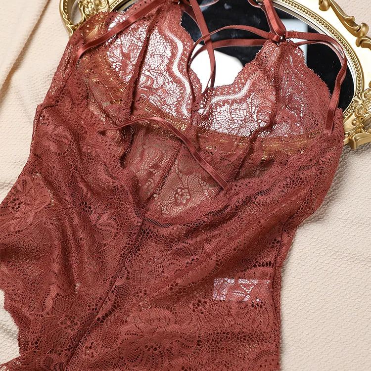 Large Size Home Sexy Bodysuit Perspective Sexy Temptation Open Crotch Hollow Lace Sexy Lingerie
