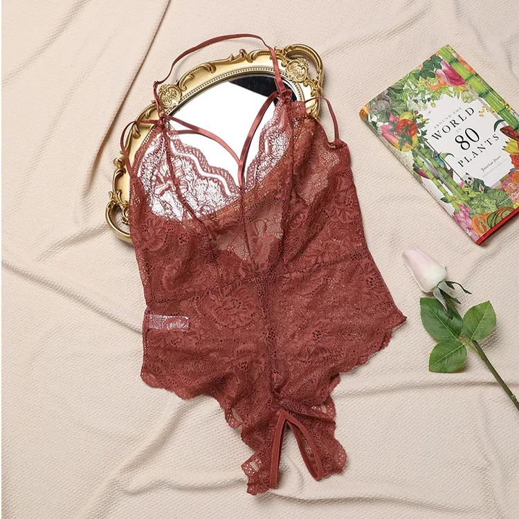 Large Size Home Sexy Bodysuit Perspective Sexy Temptation Open Crotch Hollow Lace Sexy Lingerie