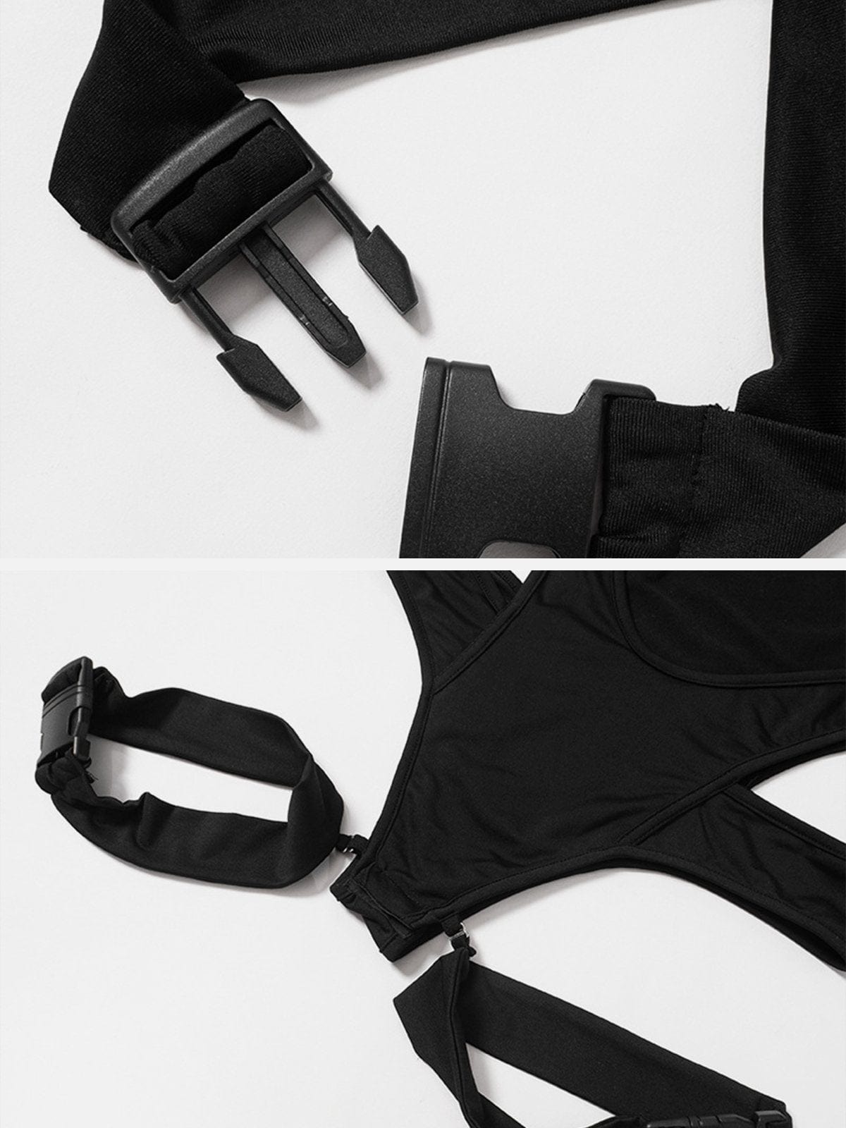 NEV Cutout Turtleneck Zipper Button Bodysuit