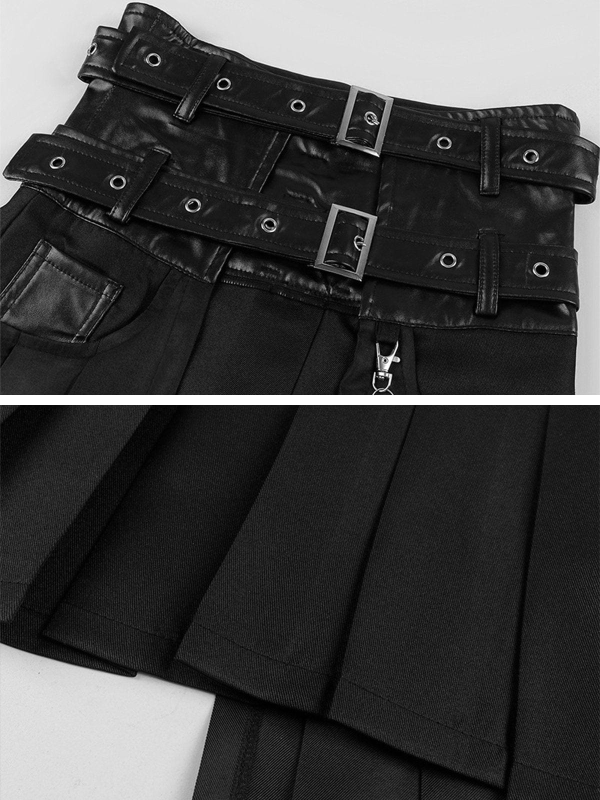 NEV Asymmetric Strappy Chain Pleated Skirt