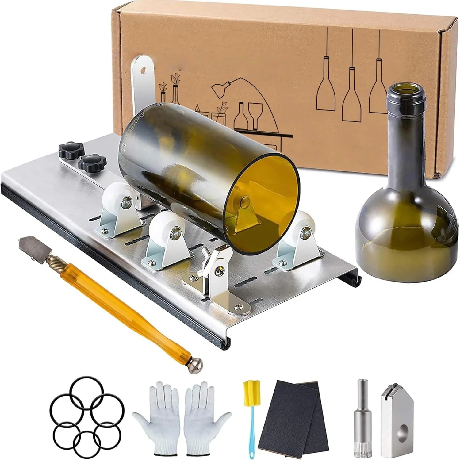 Glass Bottle Cutter – Upgraded Bottle Cutter & Glass Cutting Kit for Wine, Beer, Liquor, Whiskey, Champagne Bottles (Round Bottles Only)