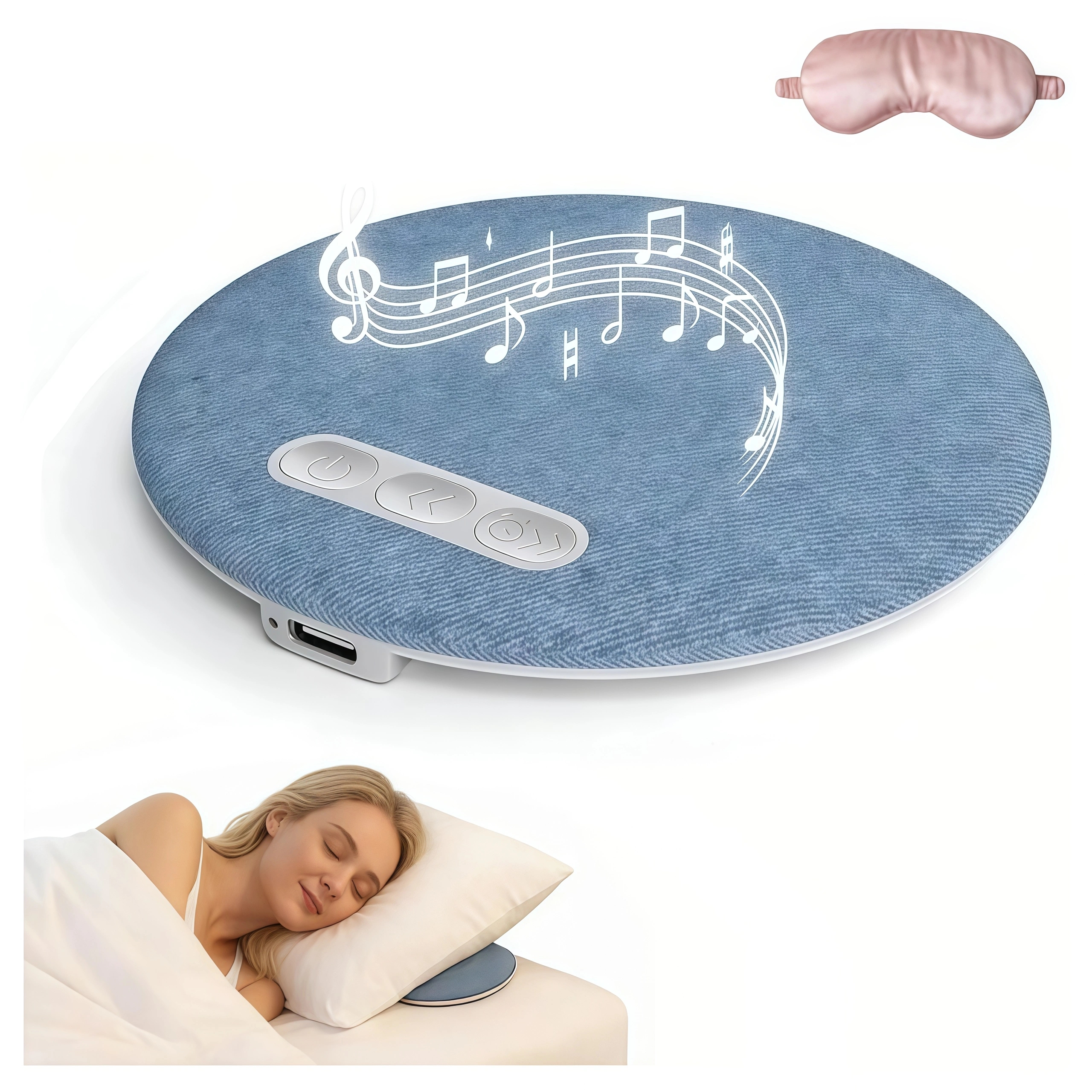 Ultra-Thin Bluetooth Pillow Speaker with White Noise and Sleep Timer, Built-in CD Player