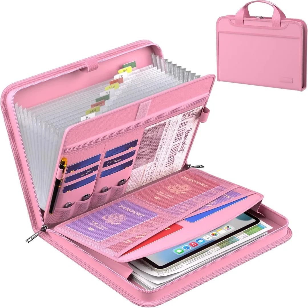 Fireproof Accordion File Storage Bag with 13 Pockets - Portable and Secure File Organizer