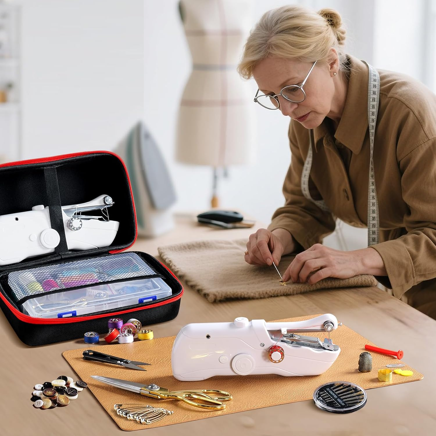 Handheld Portable Cordless Sewing Machine with 109-Piece Sewing Kit, Mini Electric Sewing Machine for Home and Travel Use