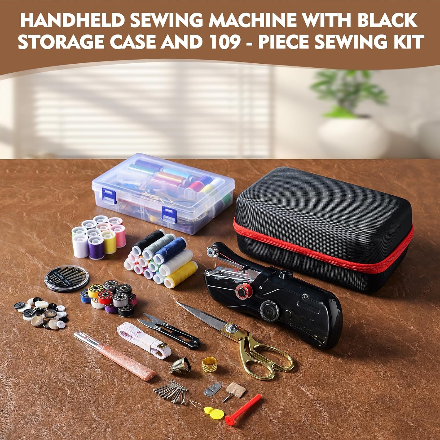 Handheld Portable Cordless Sewing Machine with 109-Piece Sewing Kit, Mini Electric Sewing Machine for Home and Travel Use