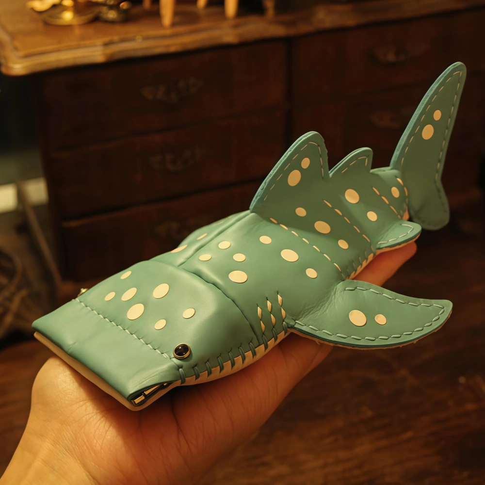 Handmade Leather Whale Shark Key Pouch – Cute & Compact Card Holder