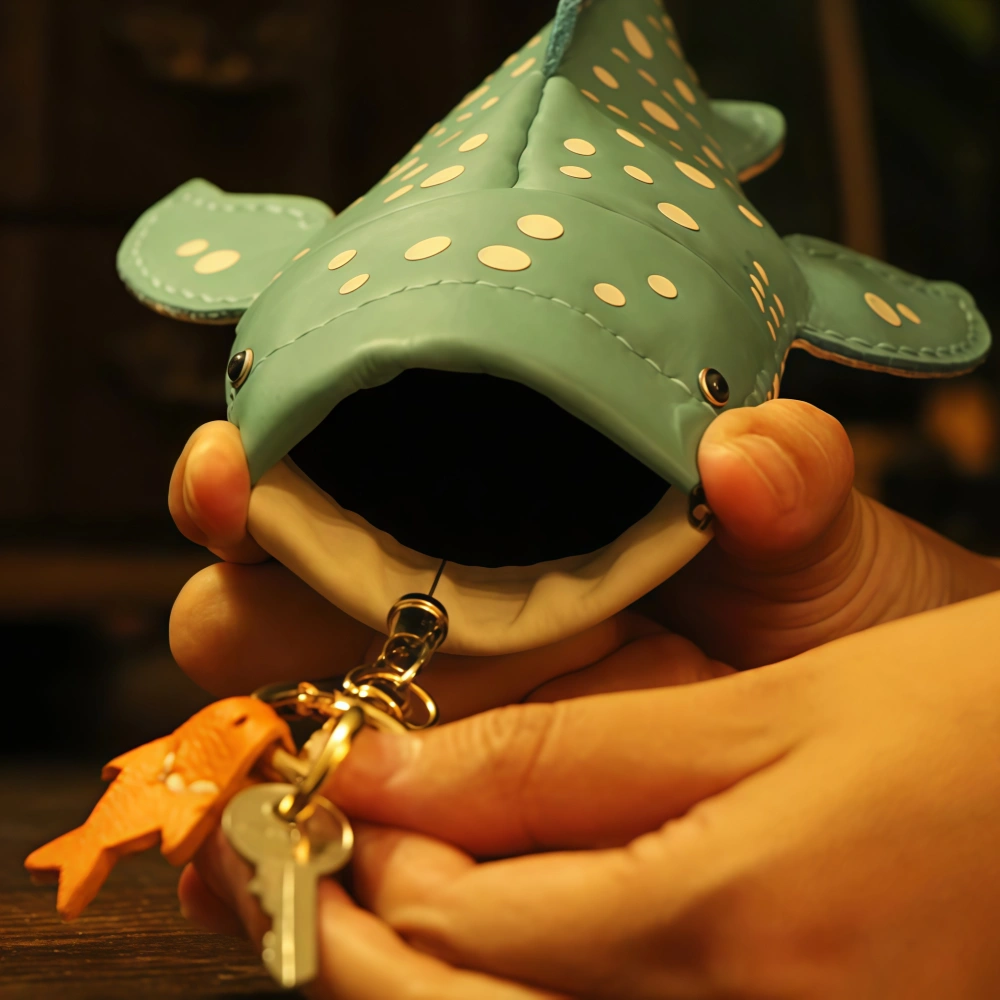 Handmade Leather Whale Shark Key Pouch – Cute & Compact Card Holder