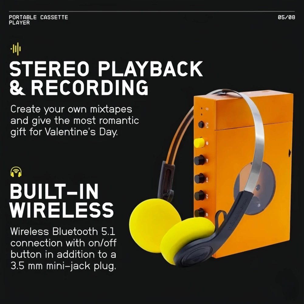Portable Cassette Player – Record Your Own Mixtapes & Enjoy Wireless Bluetooth Playback Anytime