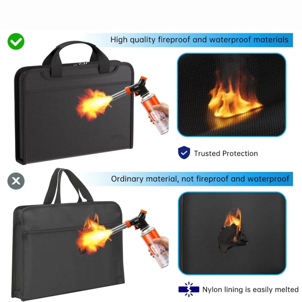 Fireproof Accordion File Storage Bag with 13 Pockets - Portable and Secure File Organizer