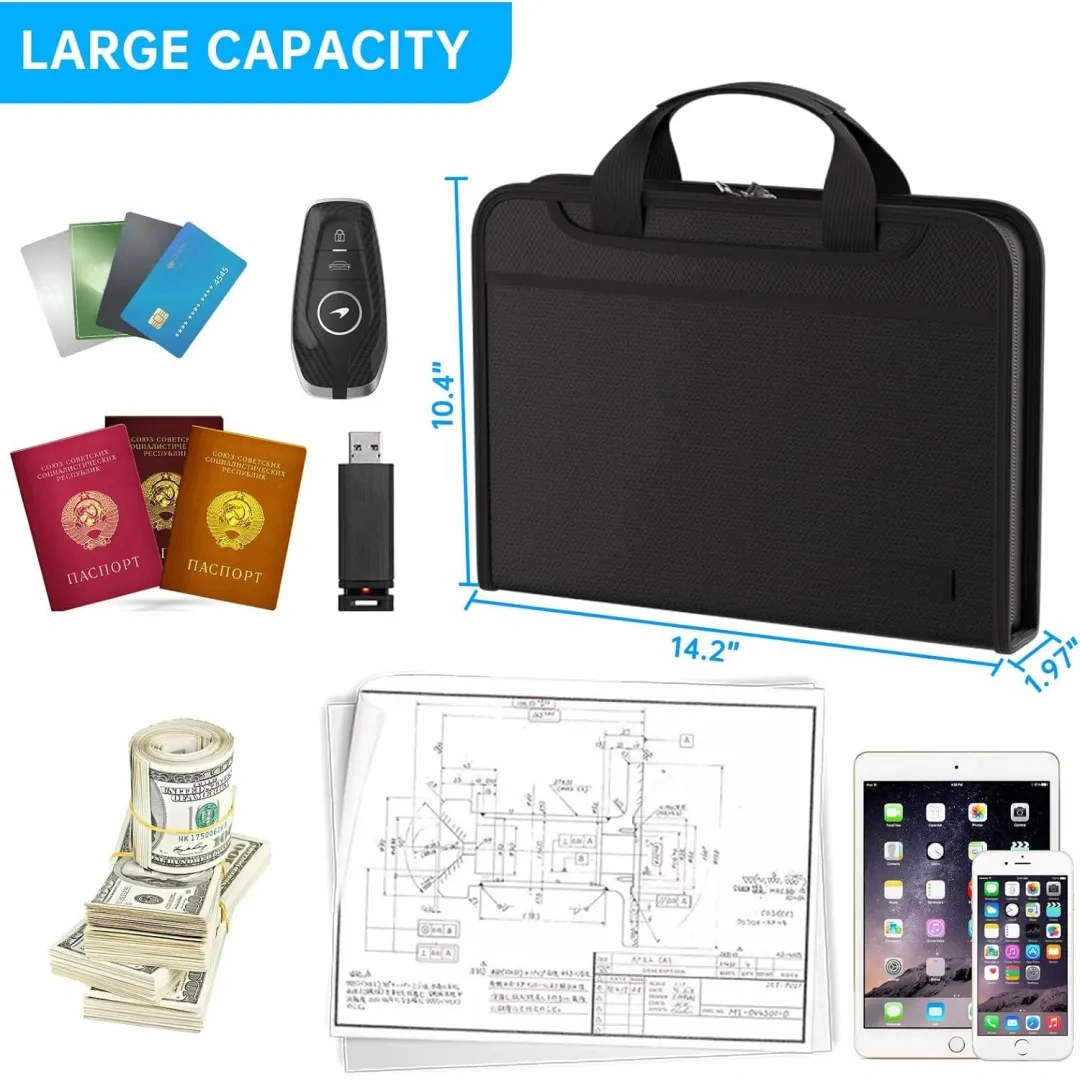 Fireproof Accordion File Storage Bag with 13 Pockets - Portable and Secure File Organizer