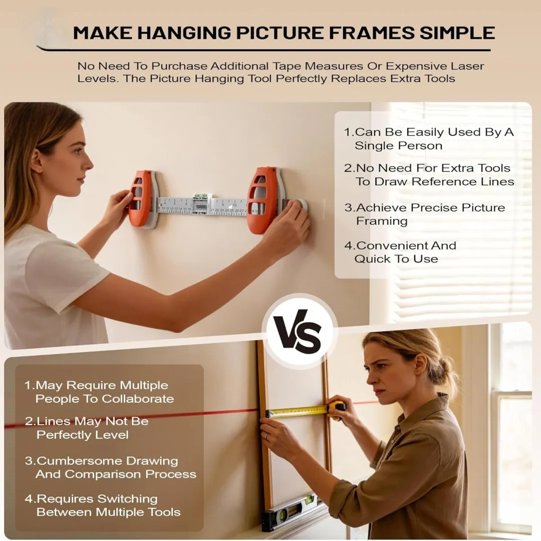 Integrated Picture Hanging System, Magnetic Nail Alignment Tool with Built-in Level
