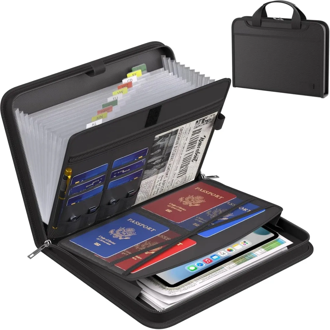 Fireproof Accordion File Storage Bag with 13 Pockets - Portable and Secure File Organizer