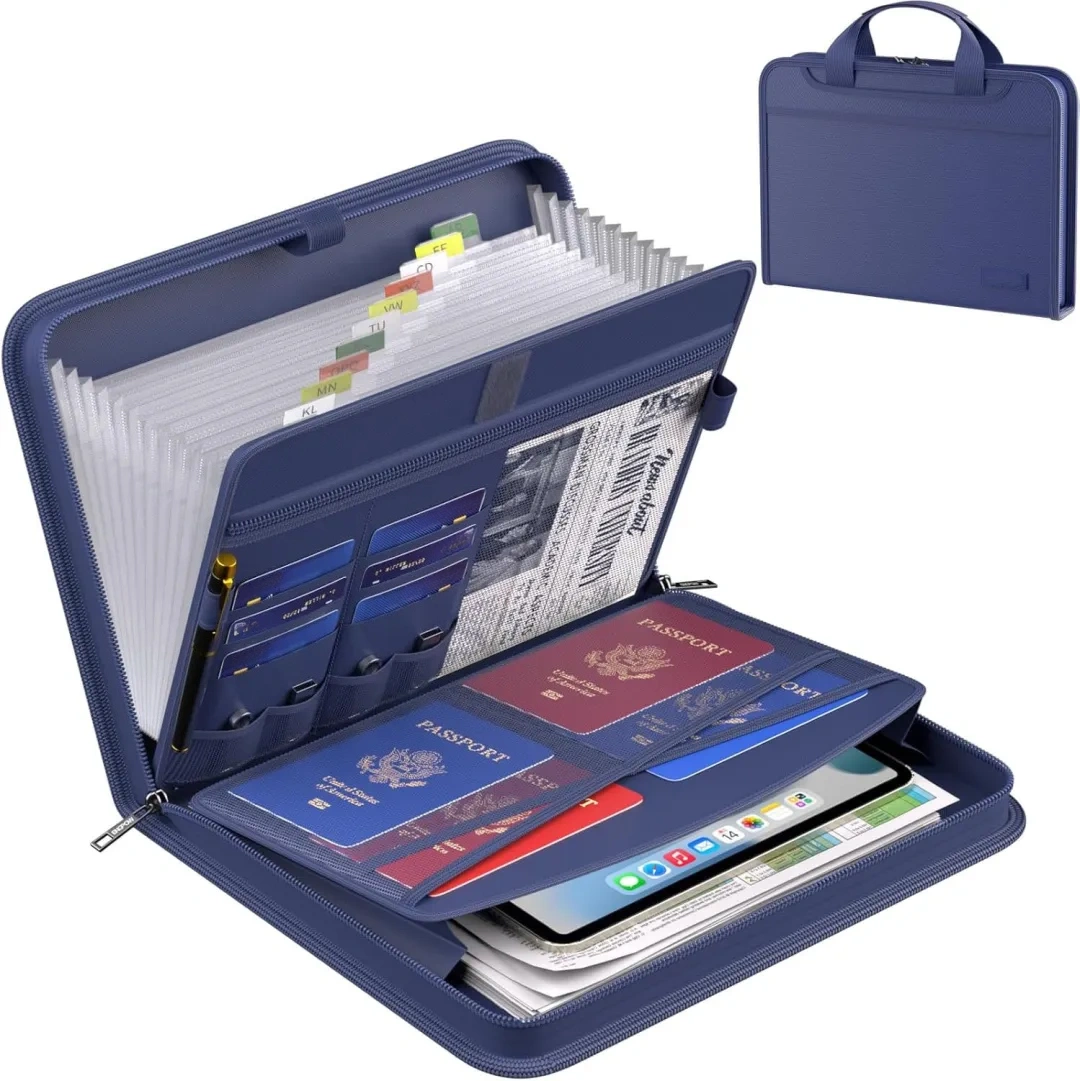 Fireproof Accordion File Storage Bag with 13 Pockets - Portable and Secure File Organizer
