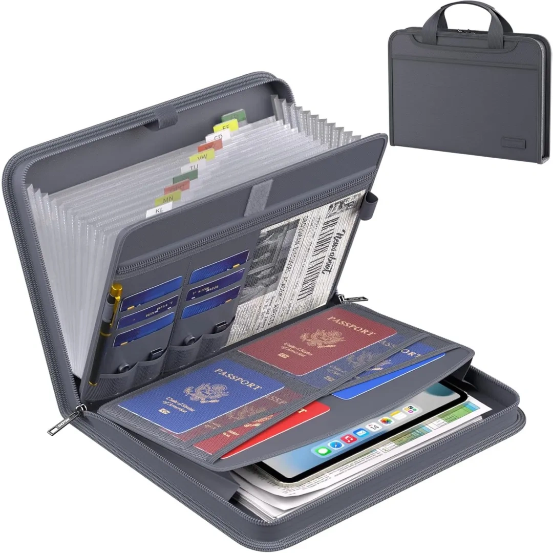 Fireproof Accordion File Storage Bag with 13 Pockets - Portable and Secure File Organizer