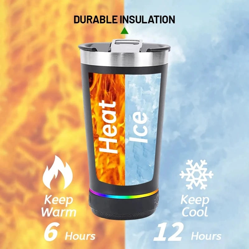 16oz Insulated Tumbler & Bluetooth Speaker for Music on the Move