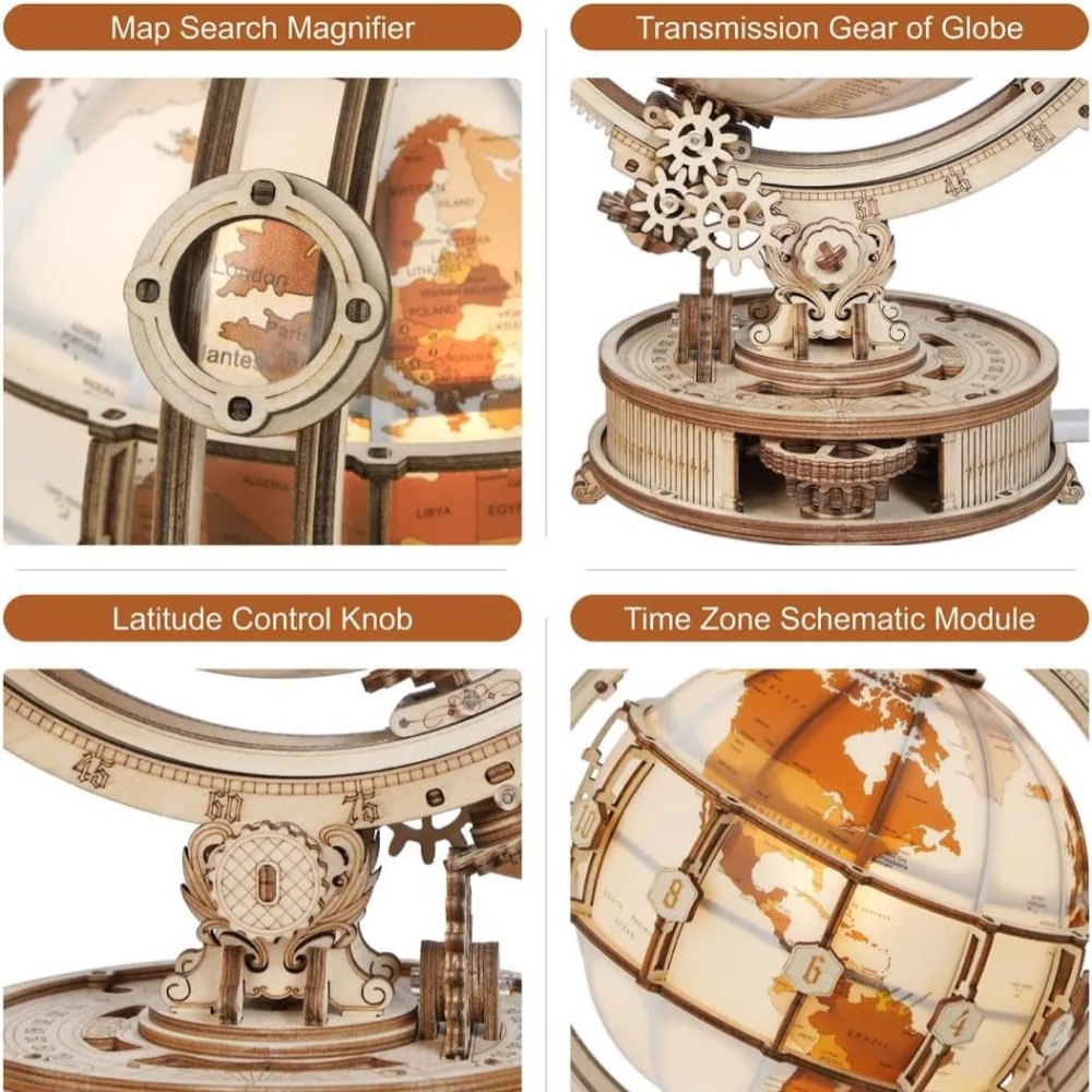 LED 3D Wooden Globe Kit – Assemble, Light Up, and Display Your Globe, Ideal Gift for Any Occasion