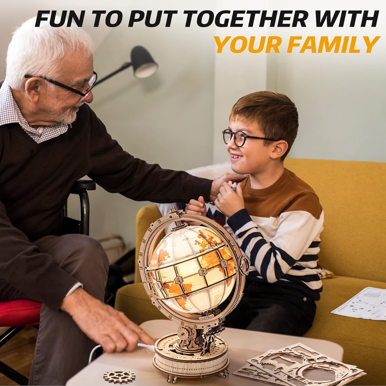 LED 3D Wooden Globe Kit – Assemble, Light Up, and Display Your Globe, Ideal Gift for Any Occasion