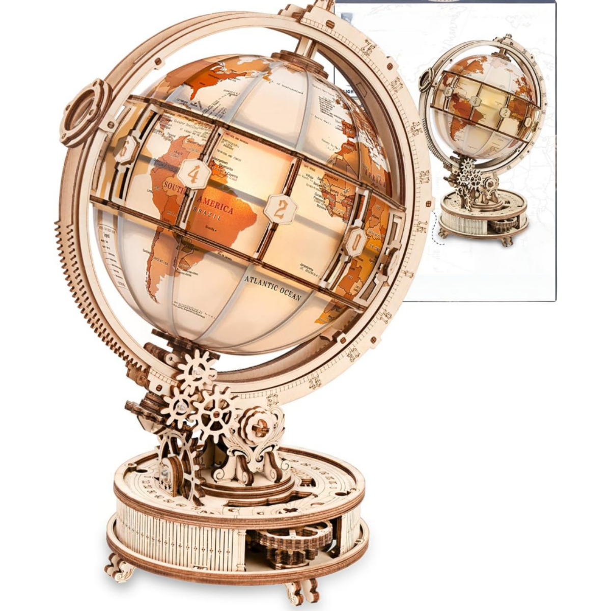 LED 3D Wooden Globe Kit – Assemble, Light Up, and Display Your Globe, Ideal Gift for Any Occasion