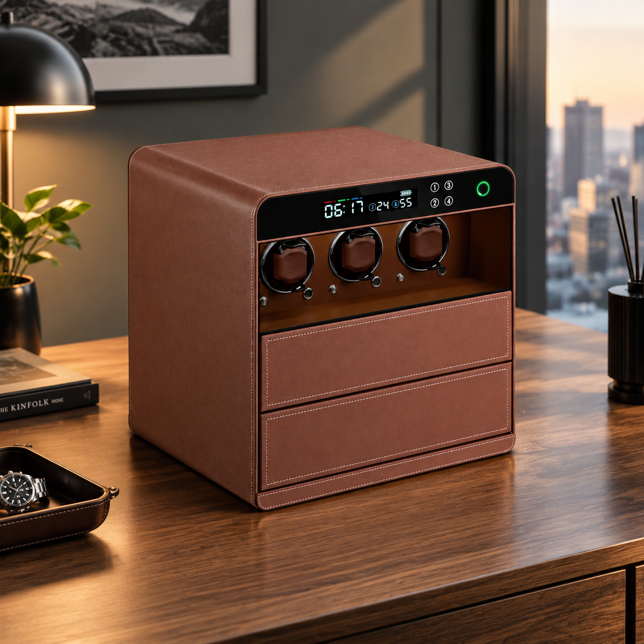 Luxury Smart Watch Winder – Fingerprint Security & Silent Precision Display Case