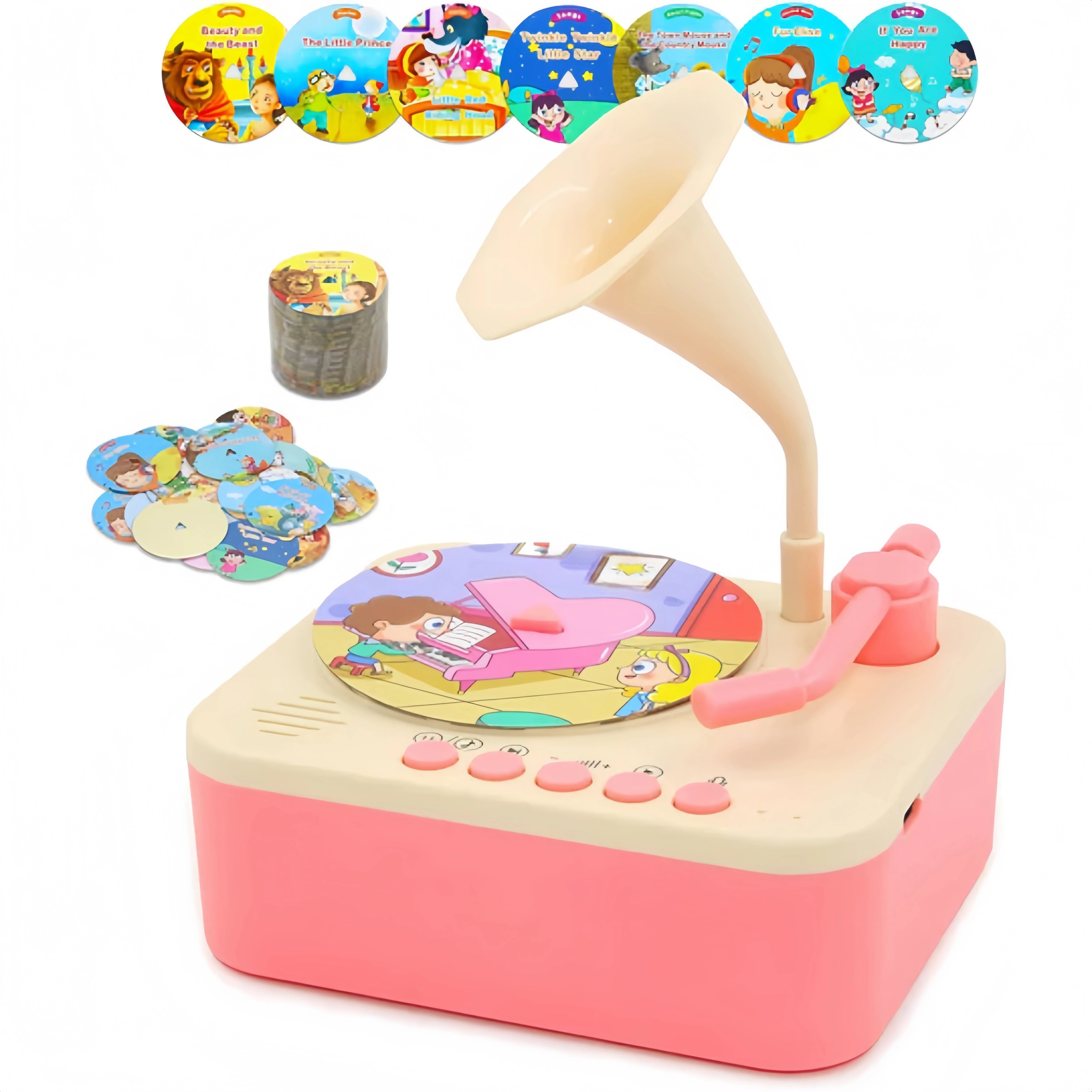 Kids Gramophone Interactive Toddler Toy – Storytelling Record Player with 96 Cards