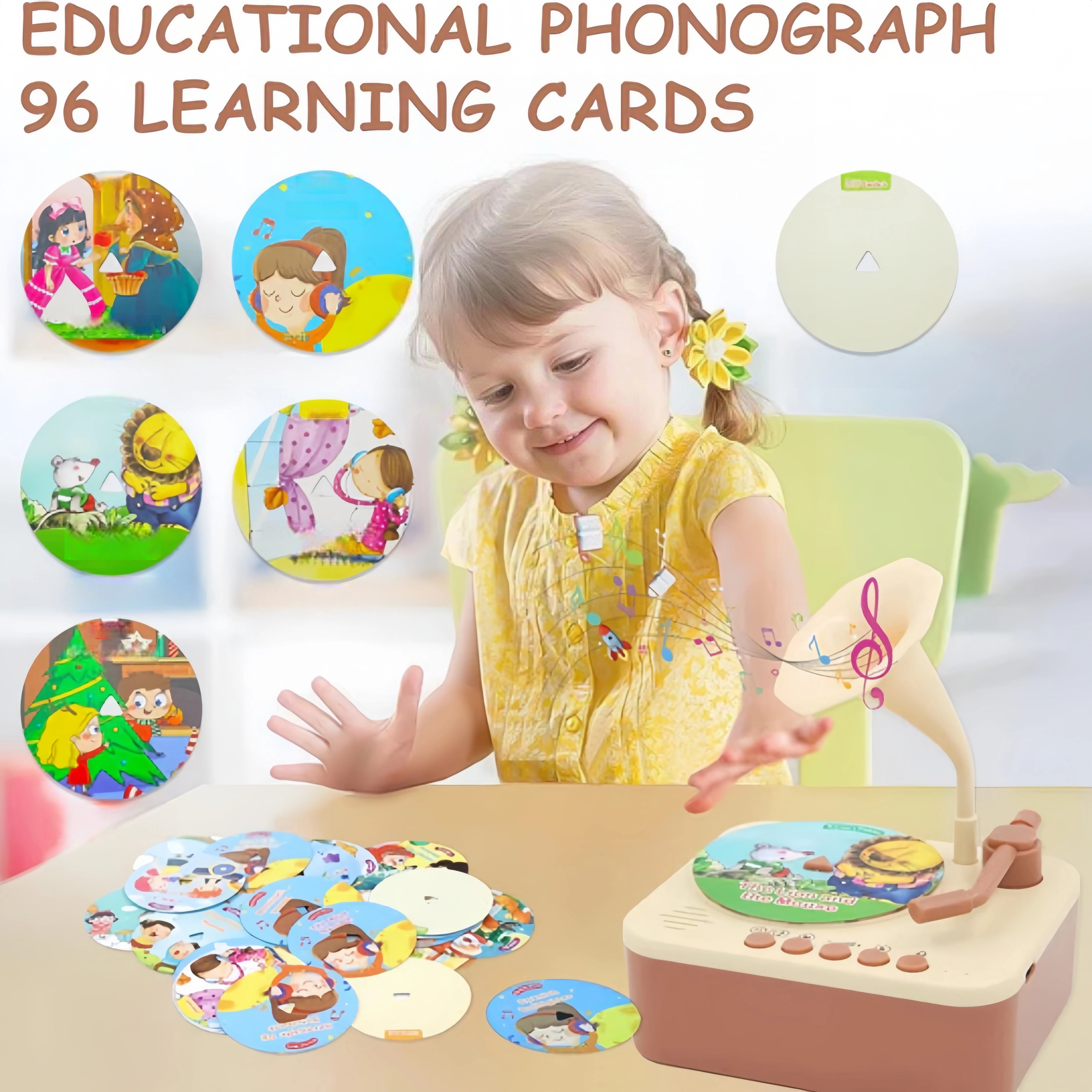 Kids Gramophone Interactive Toddler Toy – Storytelling Record Player with 96 Cards