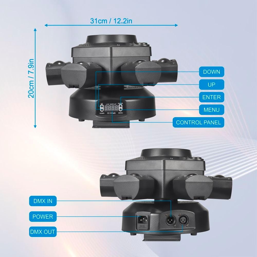 4-in-1 Moving Head Stage Light – RGBW Beam, Bee Eye Effect & Strobe Party Lighting