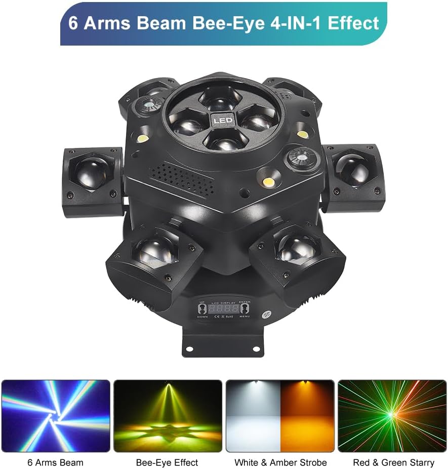 4-in-1 Moving Head Stage Light – RGBW Beam, Bee Eye Effect & Strobe Party Lighting