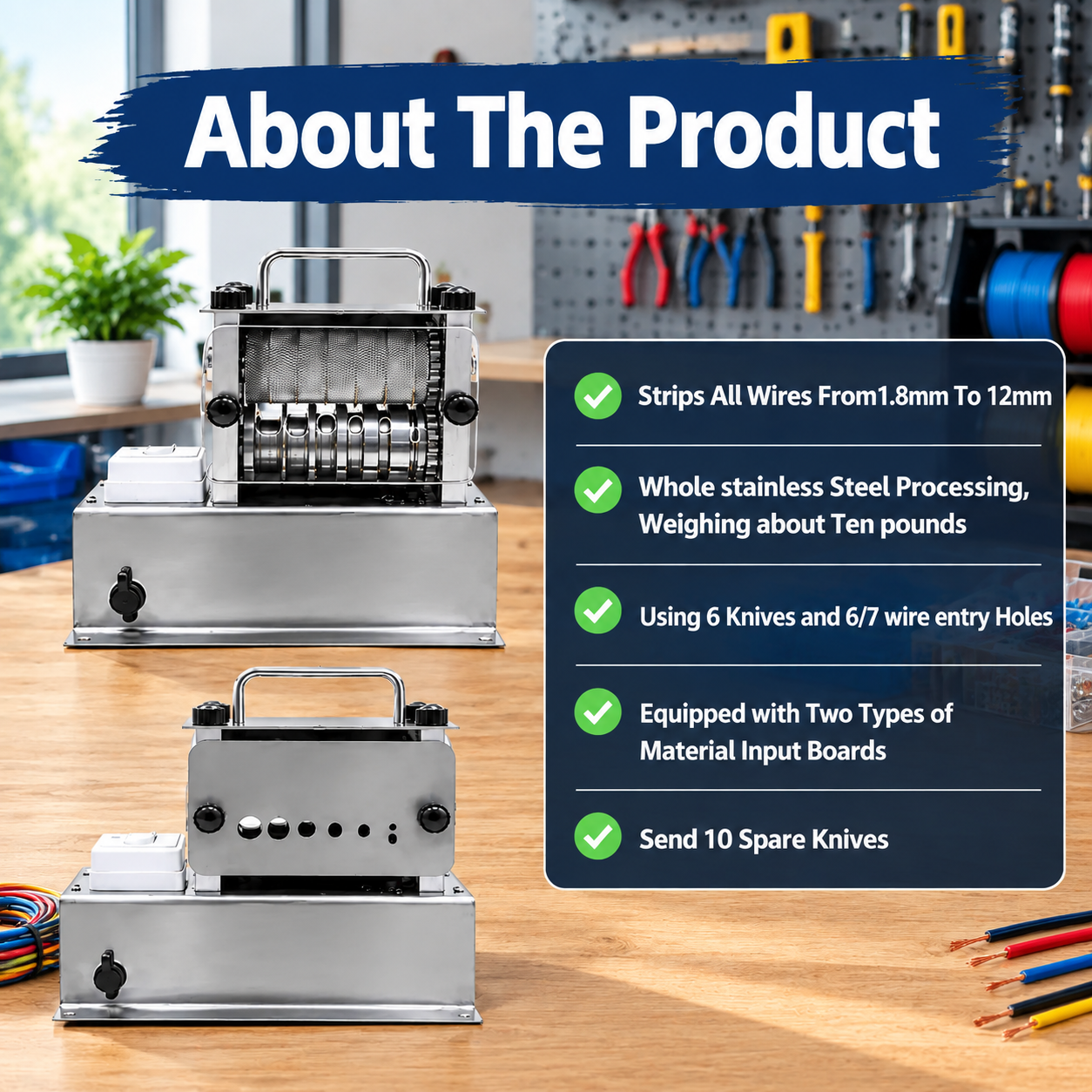 About the product: stainless steel wire stripping machine with feature list