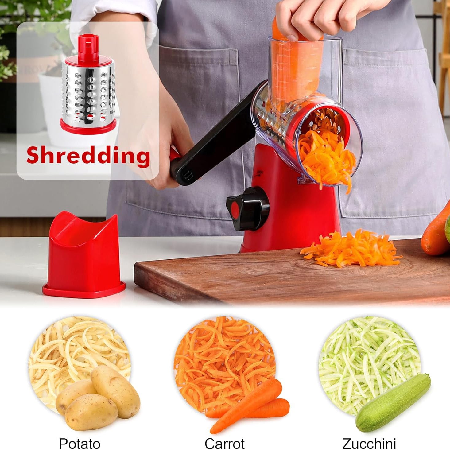 Rotary Cheese Grater – Multi-Functional Vegetable and Nut Grater with 3 Drum Blades