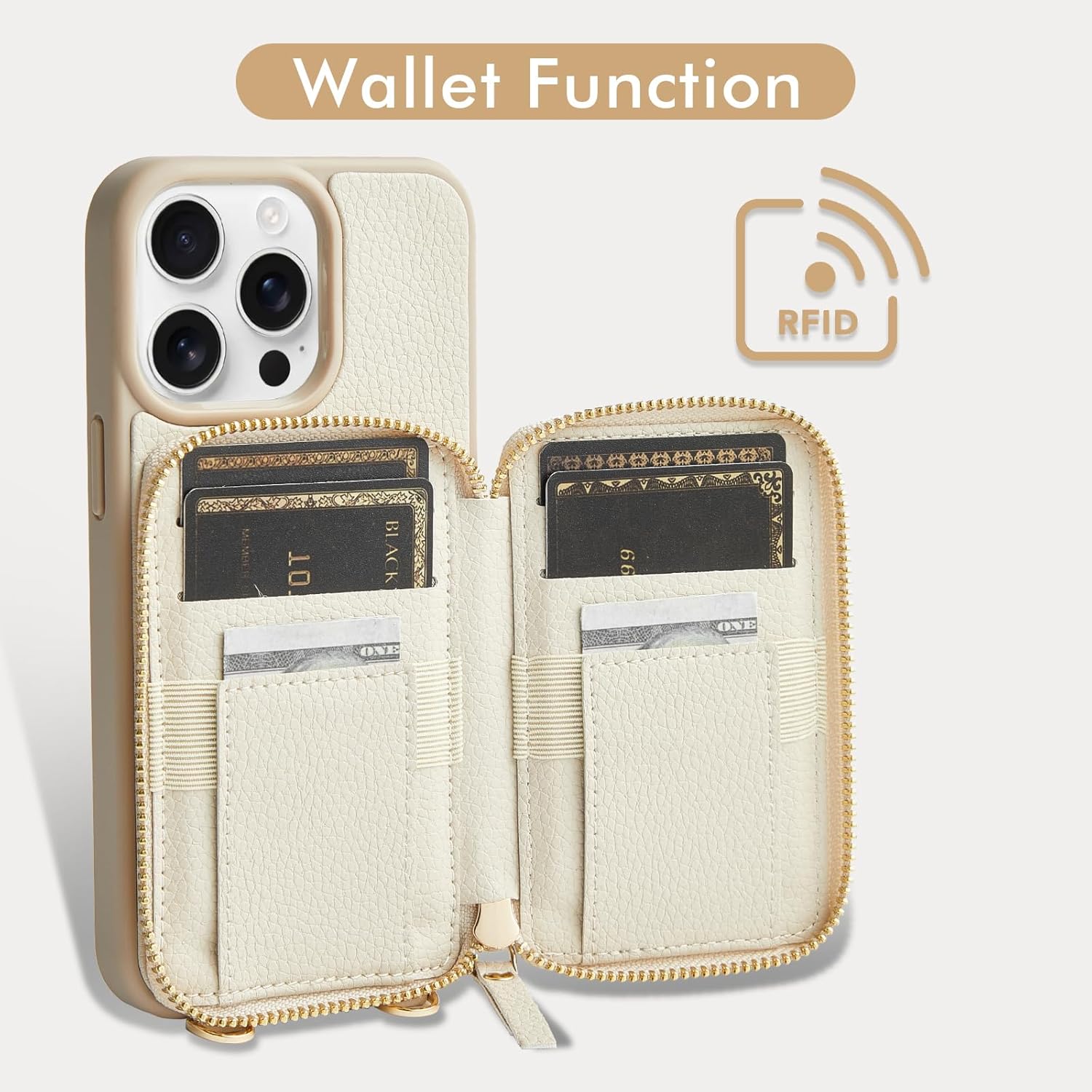 Wallet Case Crossbody – Card Holder Phone Purse with Wrist Strap, Blocking Zipper Cover