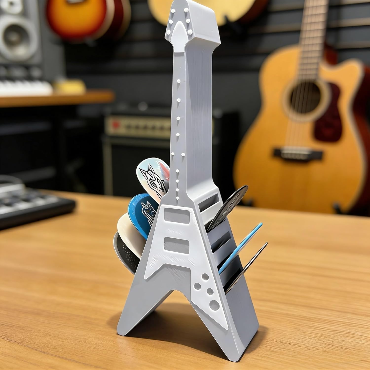 3D Printed Guitar Pick Holder Set – Amp Style Storage & Guitar Stand Combo