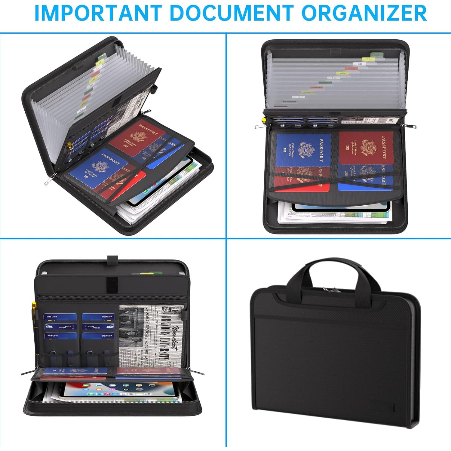 Fireproof Accordion File Storage Bag with 13 Pockets - Portable and Secure File Organizer