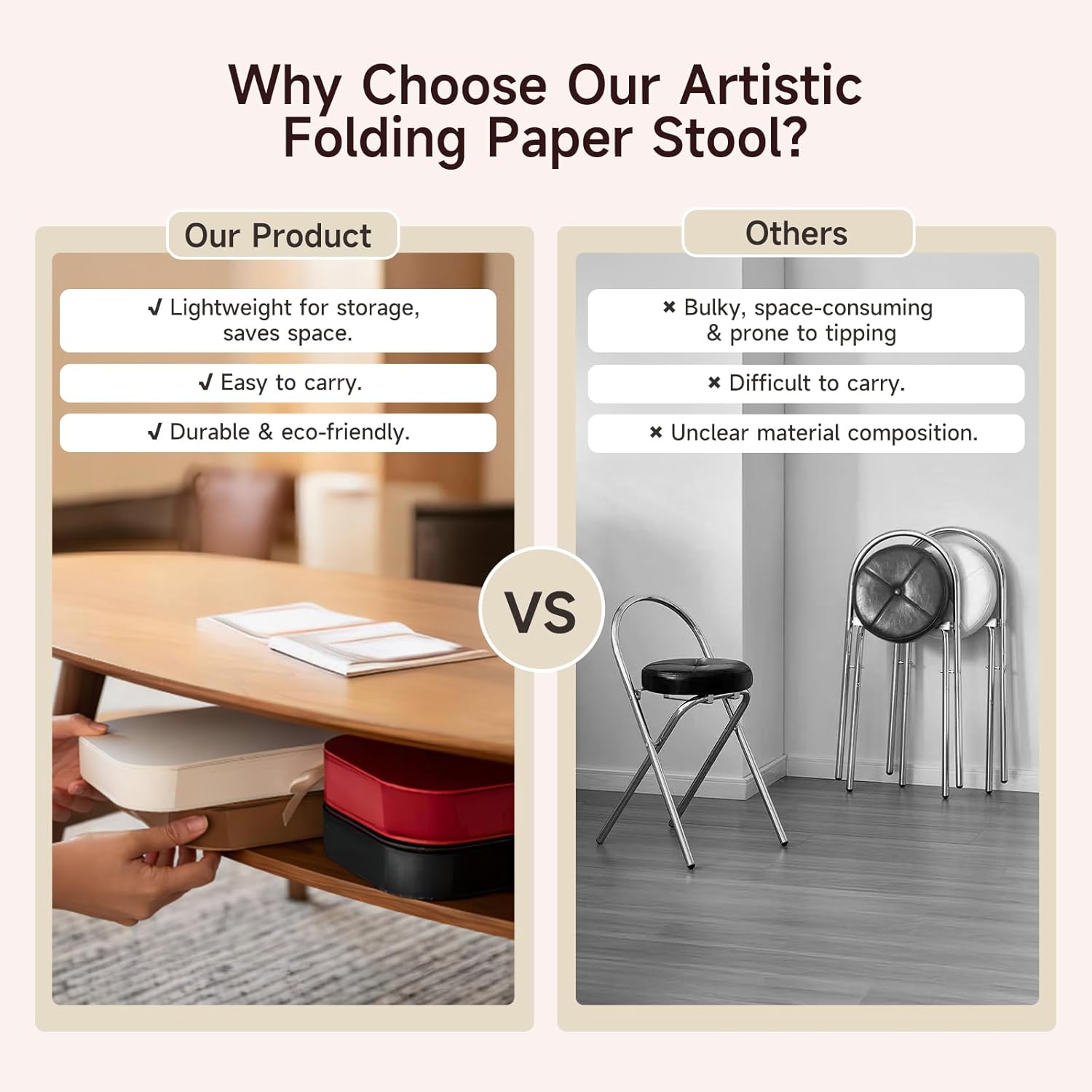 Folding Stool – Eco-Friendly Kraft Paper Honeycomb Design