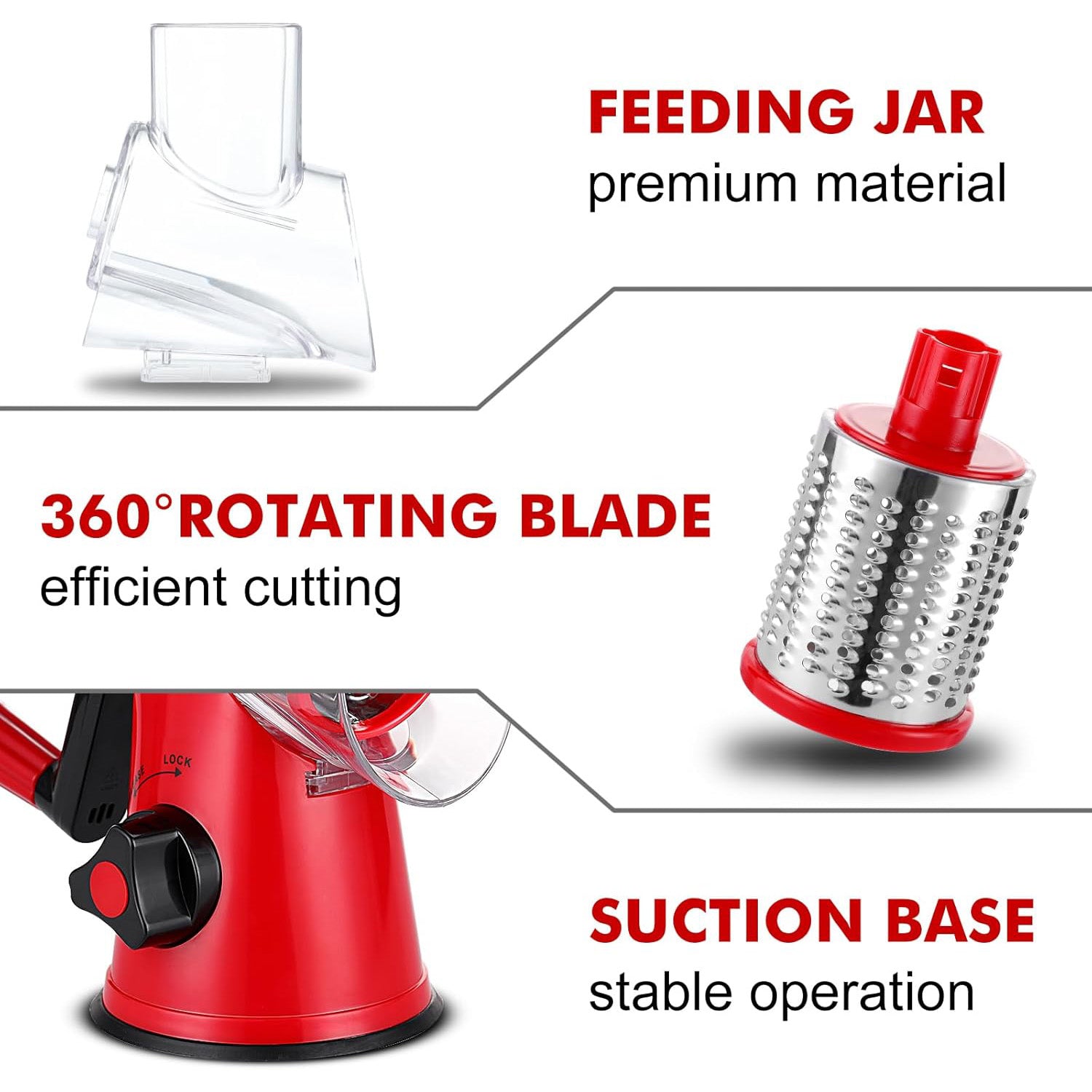 Rotary Cheese Grater – Multi-Functional Vegetable and Nut Grater with 3 Drum Blades