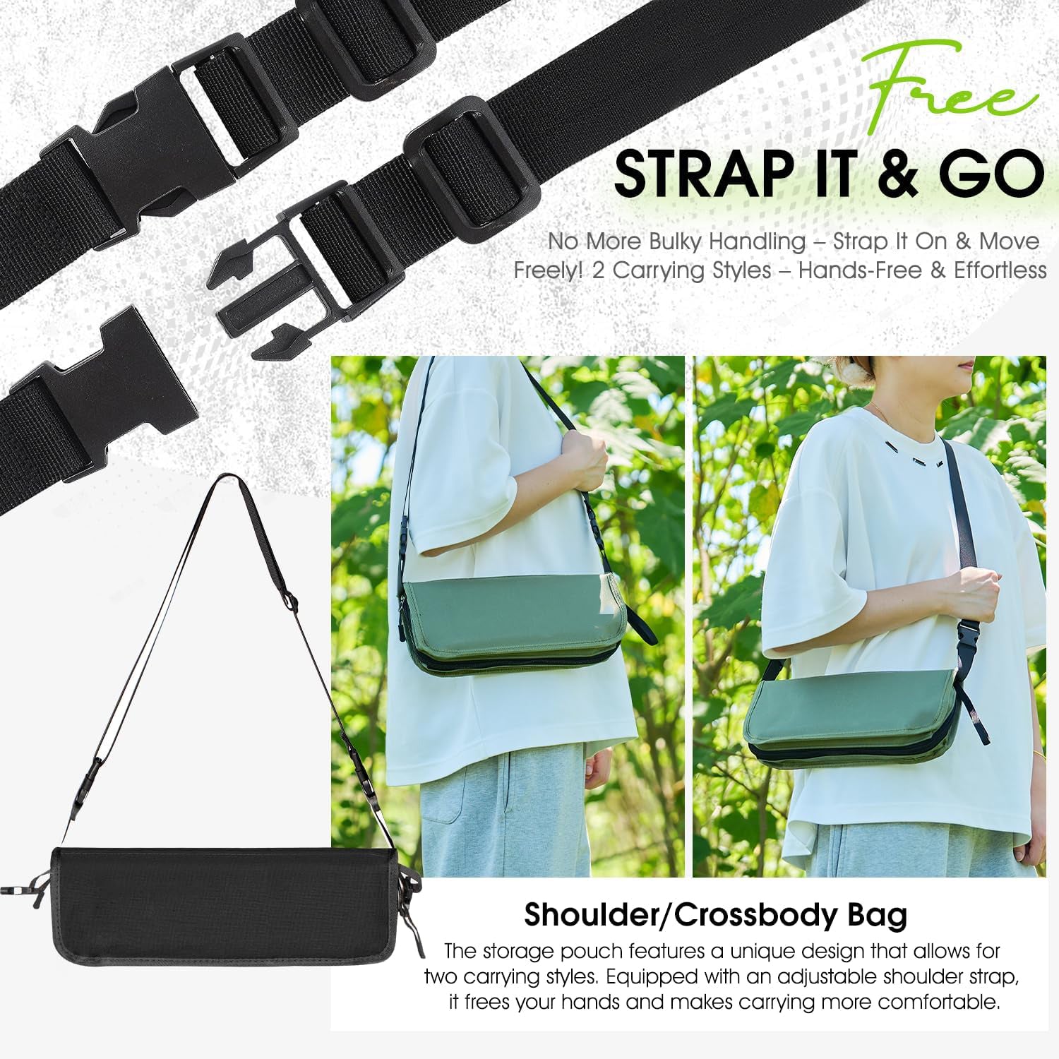 Portable Folding Stool – 16 Inch Camping Chair with 3 Side Pockets & Shoulder Strap