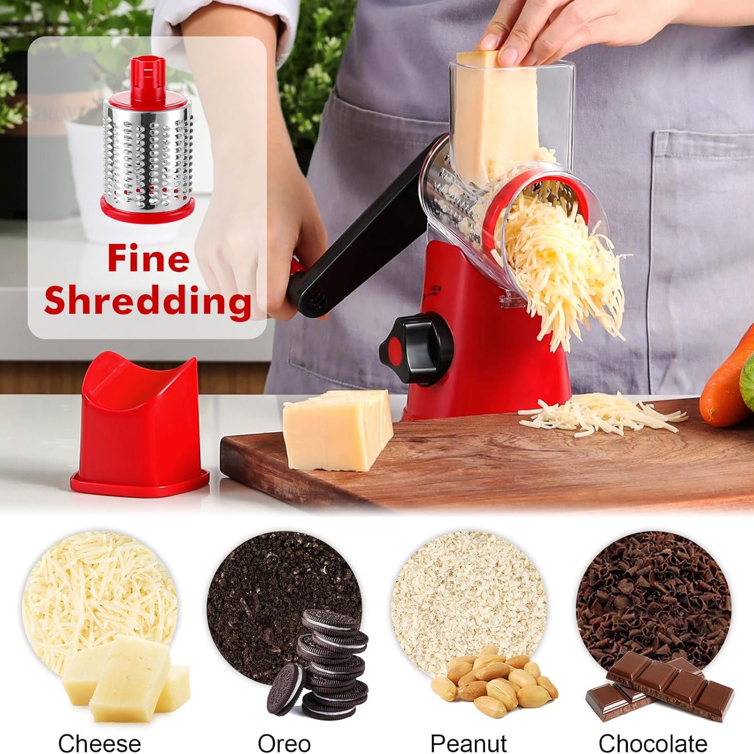 Rotary Cheese Grater – Multi-Functional Vegetable and Nut Grater with 3 Drum Blades