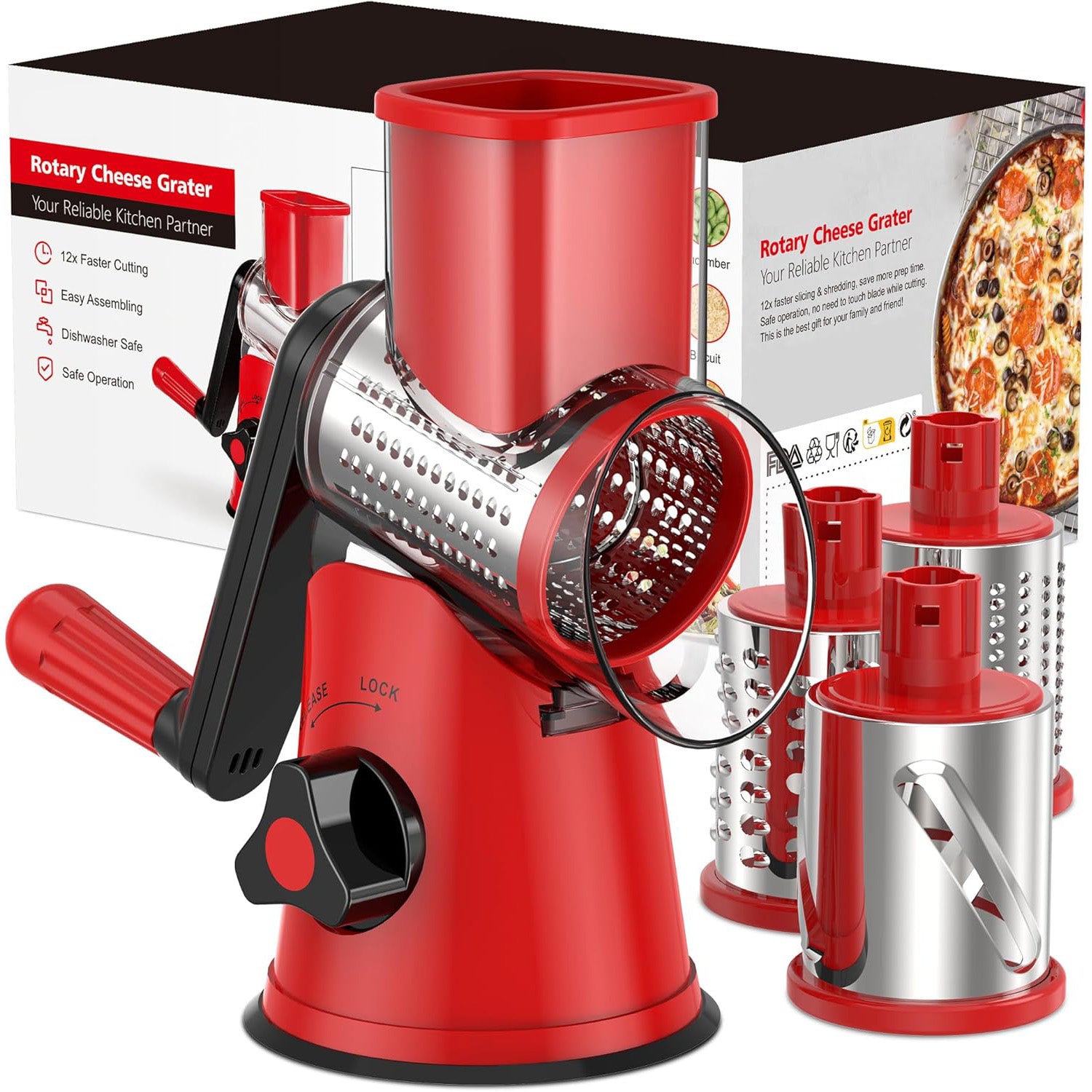 Rotary Cheese Grater – Multi-Functional Vegetable and Nut Grater with 3 Drum Blades
